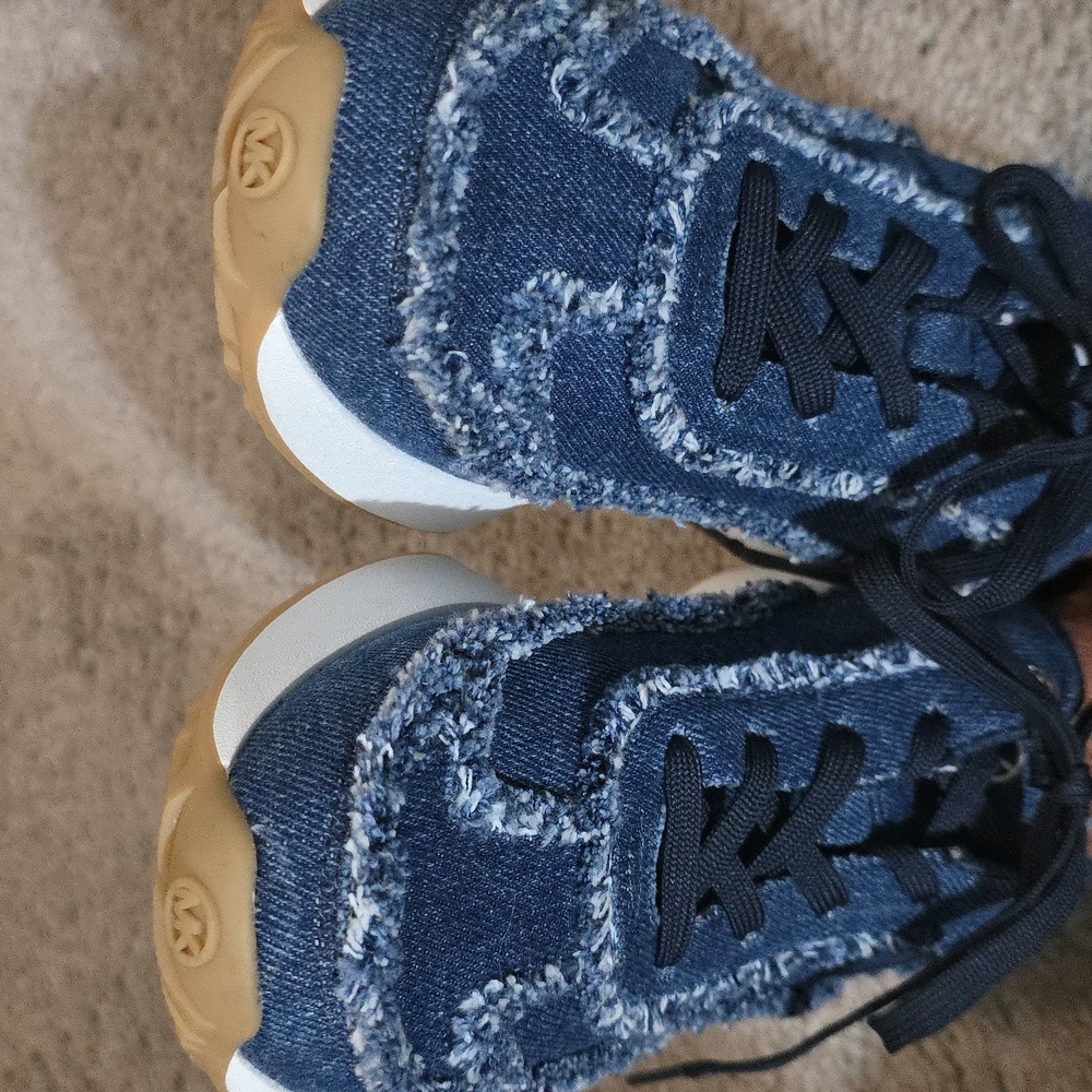 Michael Kors Ari Trainer Frayed Denim Sneakers - Picture 9 of 11